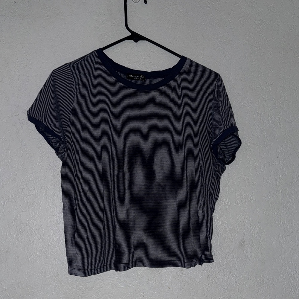 Popular Basics Navy Striped Short Sleeve Tee